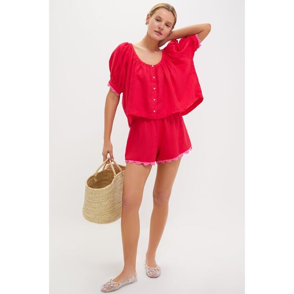 TUCKERNUCK Hibiscus Red Linen Tully Top Size M NWT Retail $128 Tuckernuck - Picture 2 of 5